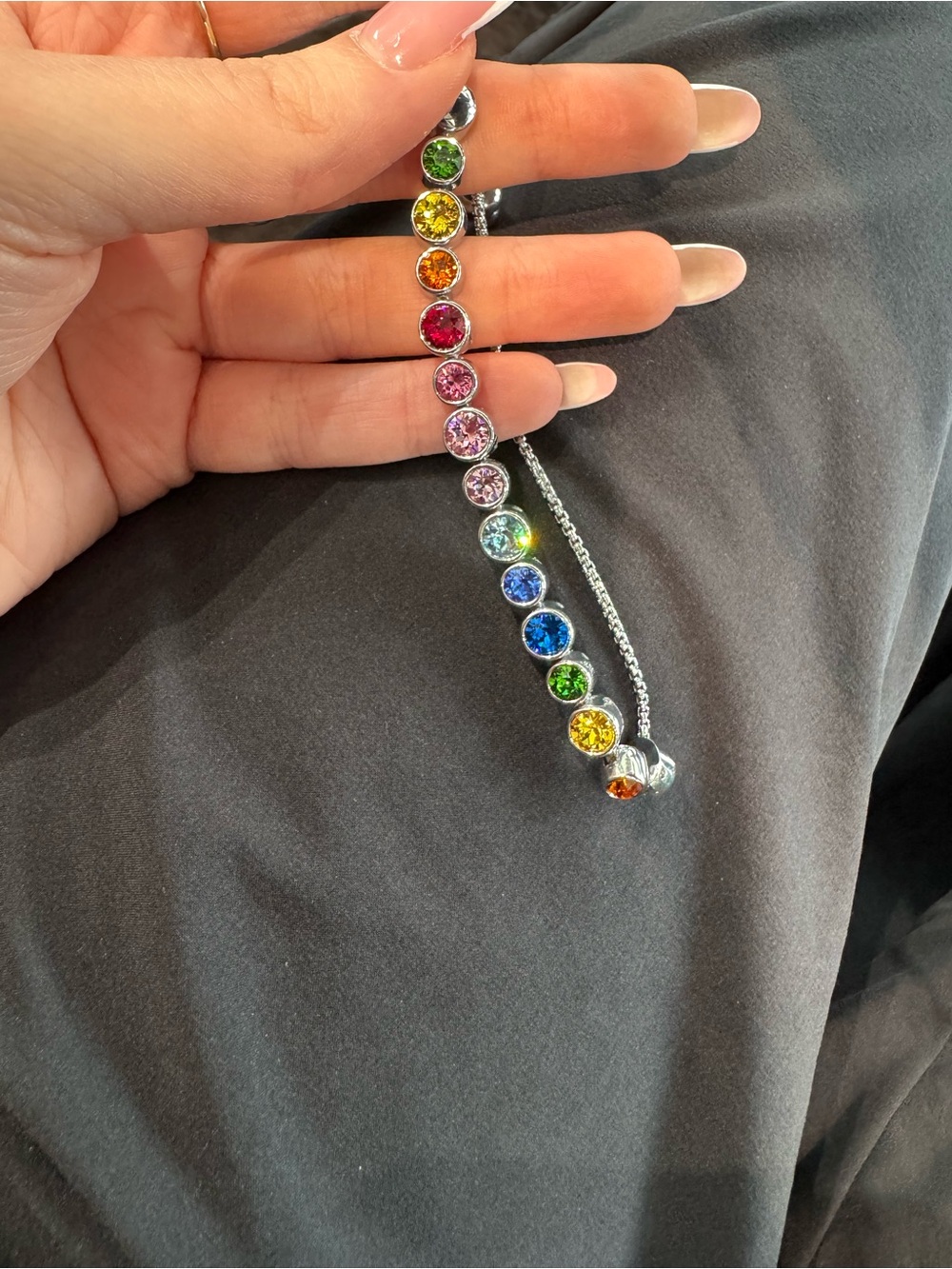 New White Gold Bezel-Set Rainbow Gemstone Tennis Bracelet